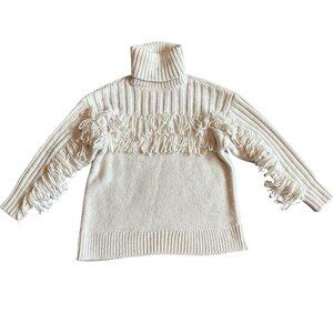 In Other Words River Island Cream Turtleneck Sweater Super Soft Fringe Sz Small